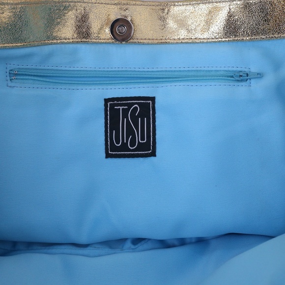 Jisu pink and gold leather shoulder tote bag - Picture 2 of 8